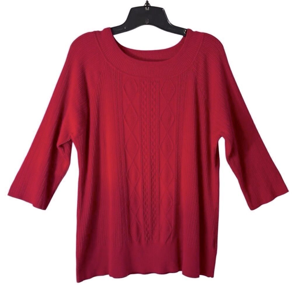 Dressbarn 18/20 red fine cable and rib sweater three quarter sleeve